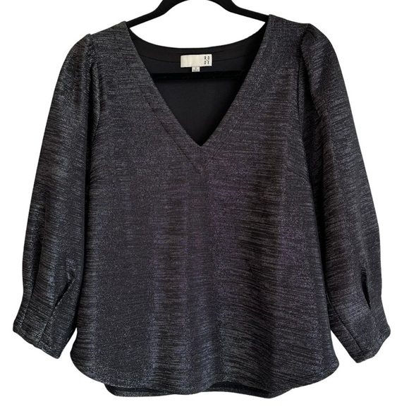 Anthropologie RO&DE Cassidy Metallic Shimmer Blouse, Black Noir, Size S - Picture 4 of 10